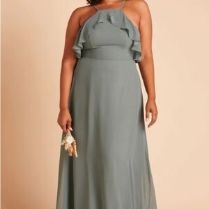 Birdy Grey Green Ruffled Halter Maxi Dress